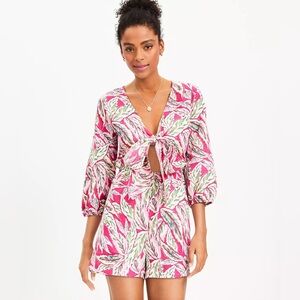 NWT LOFT beach linen romper tropical